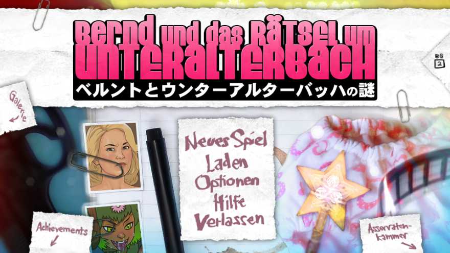 Hauptmenü des Spiels „Bernd und das Rätsel um Unteralterbach“