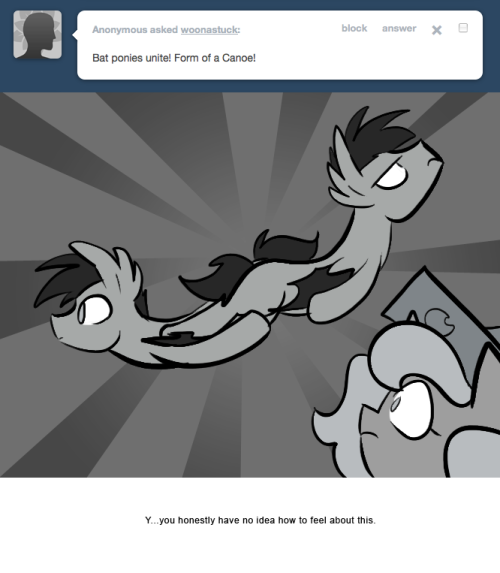 > Bat ponies unite! Form of a Canoe!
Y&hellip;you honestly have no idea how to feel about this.