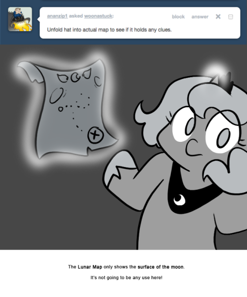 > Unfold hat into actual map to see if it holds any clues.
The Lunar Map only shows the surface of the moon.
It&rsquo;s not going to be any use here!