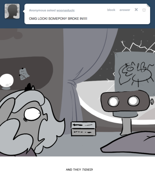 > OMG LOOK! SOMEPONY BROKE IN!!!!!
AND THEY TIDIED!