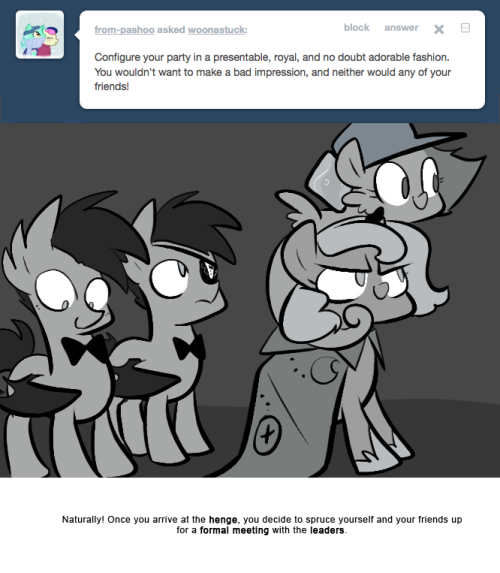 > Configure your party in a presentable, royal, and no doubt adorable fashion. You wouldn&rsquo;t want to make a bad impression, and neither would any of your friends!
Naturally! Once you arrive at the henge, you decide to spruce yourself and your friends...