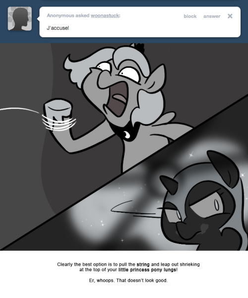 Clearly the best option is to pull the string and leap out shrieking at the top of your little princess pony lungs!
Er, whoops. That doesn&rsquo;t look good.