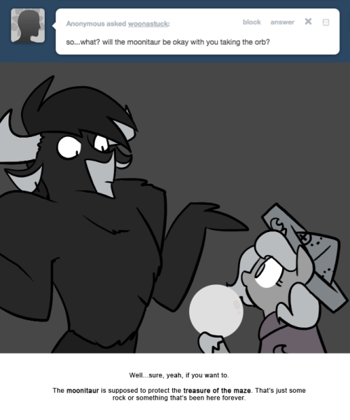 > so&hellip;what? will the moonitaur be okay with you taking the orb?
Well&hellip;sure, yeah, if you want to.
The moonitaur is supposed to protect the treasure of the maze. That&rsquo;s just some rock or something that&rsquo;s been here forever.
