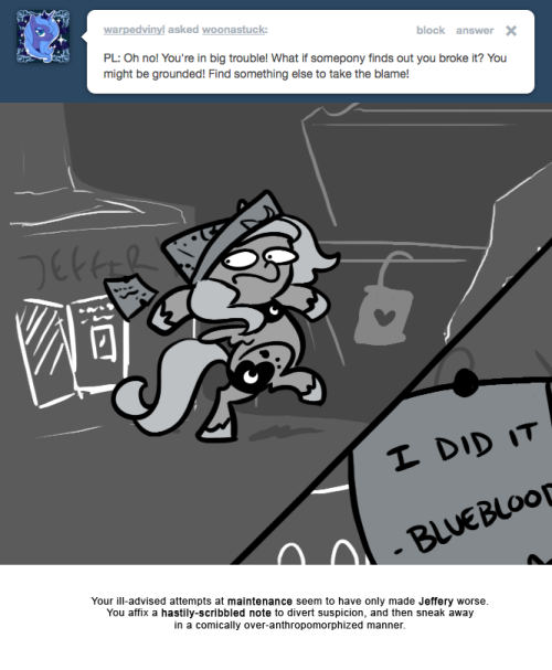 Your ill-advised attempts at maintenance seem to have only made Jeffery worse.
You affix a hastily-scribbled note to divert suspicion, and then sneak away in a comically over-anthropomorphized manner.