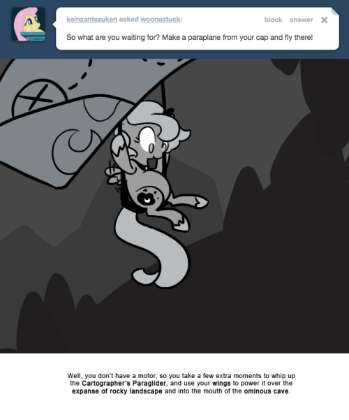 Well, you don’t have a motor, so you take a few extra moments to whip up the Cartographer’s Paraglider, and use your wings to power it over the expanse of rocky landscape and into the mouth of the ominous cave.