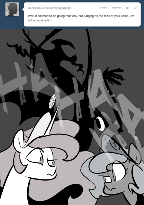 > Well, it seemed to be going that way, but judging by the tone of your voice, I’m not so sure now…
–
Reposted, apparently tumblr can’t deal with the time change. :I